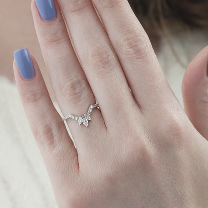 0.40 TCW Marquise & Round Moissanite Curved Wedding Band
