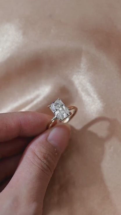 3.5 CT Radiant Moissanite Hidden Halo Engagement Ring