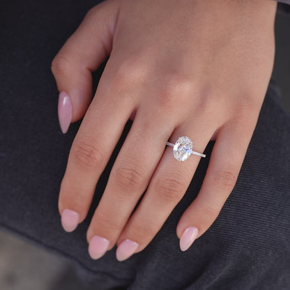 3.0 CT Oval Lab Grown Hidden Halo Pave Setting Engagement Ring