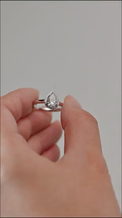 2.0 CT Pear Moissanite Halo Engagement Ring