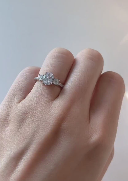 1.50 CT Oval Moissanite Three Stone & Pave Setting Engagement Ring
