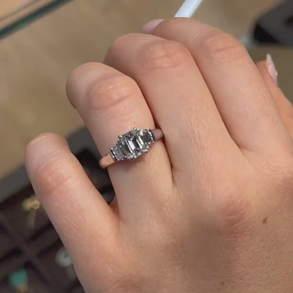 1.05 CT Emerald Moissanite Three Stone Engagement Ring
