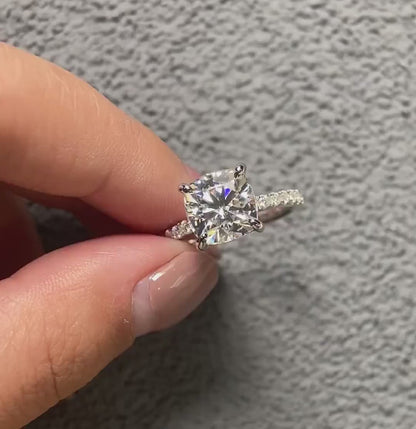 3.0 CT Cushion  Moissanite Pave Setting Engagement Ring