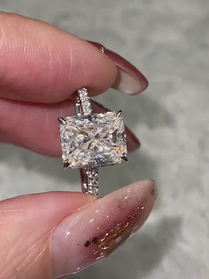 4.0 CT Radiant Moissanite Hidden Halo Engagement Ring With Pave Setting