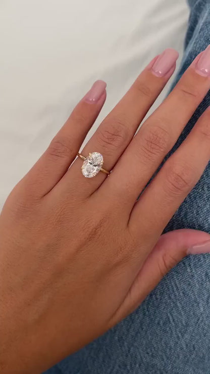 3.0 CT Oval Moissanite Hidden Halo Engagement Ring