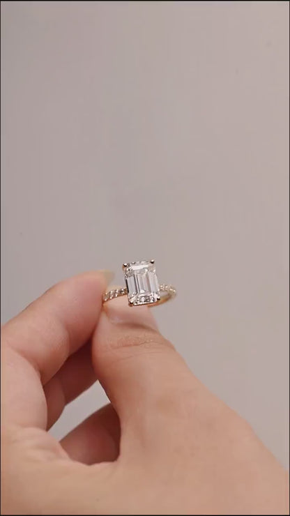 3.0 CT Emerald Moissanite Hidden Halo Pave Setting Engagement Ring