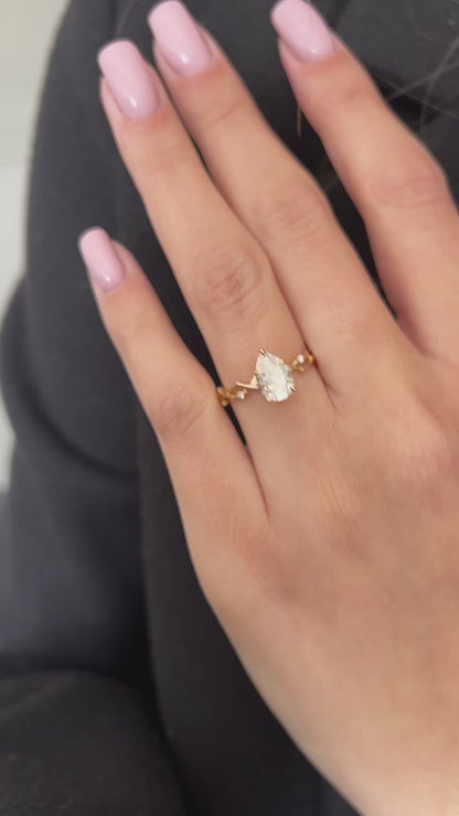 1.50 CT Pear Cut Moissanite Twig Style Engagement Ring