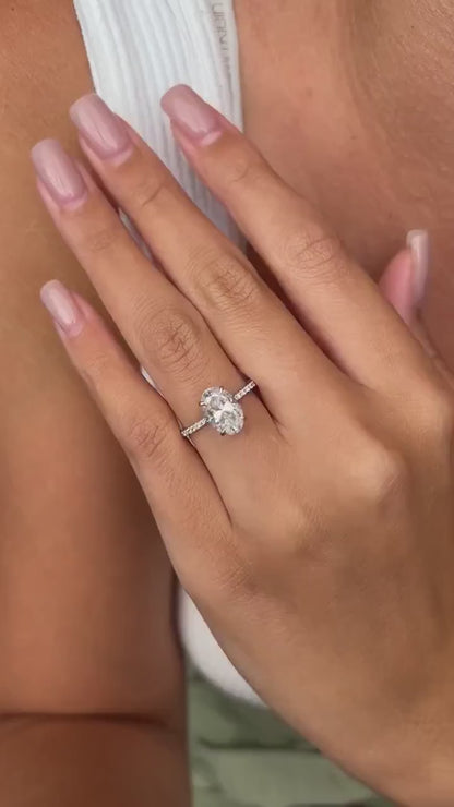 2.0 CT Oval Moissanite Hidden Halo & Pave Engagement Ring