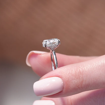 2.0 CT Oval Lab Grown Hidden Halo Engagement Ring