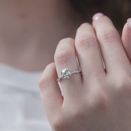 2.0 CT Round Lab Grown Milgrain Pave Setting Engagement Ring
