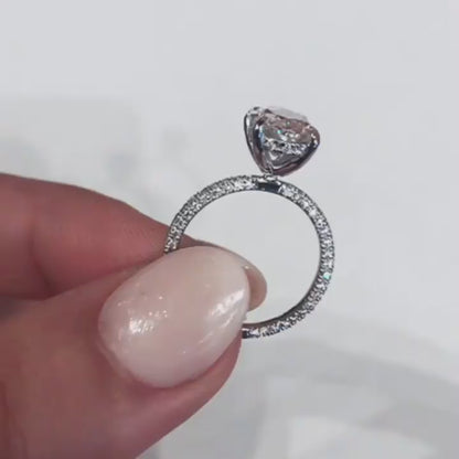 3.0 CT Oval Solitaire Hidden Halo & Pave Moissanite Engagement Ring