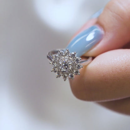 0.50 CT Round Moissanite Floral Halo Engagement Ring