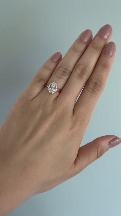 1.50 CT Pear Moissanite Halo Engagement Ring