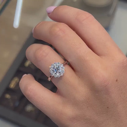 1.0 CT Round Moissanite Halo Engagement Ring