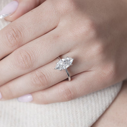 3.0 CT Marquise Lab Grown Hidden Halo Engagement Ring