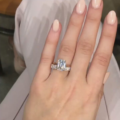 1.50 - 3.50 CT Emerald Solitaire Hidden Halo Moissanite Engagement Ring With
