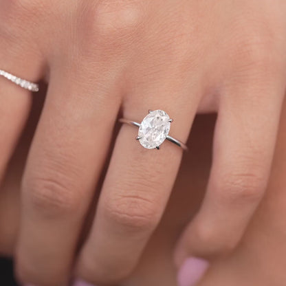 2.0 CT Oval Lab Grown Hidden Halo Engagement Ring