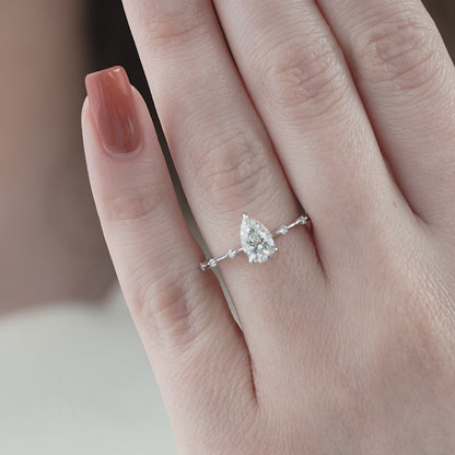 1.0 CT Pear Lab Grown Hidden Halo Dainty Pave Engagement Ring