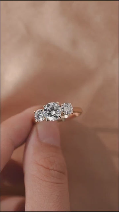 1.5 CT Round Moissanite Three Stone Engagement Ring