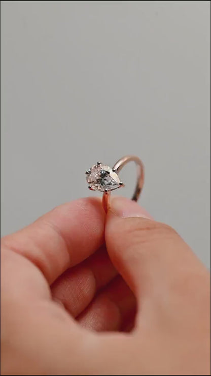 2.0 CT Pear Moissanite Hidden Halo Engagement Ring