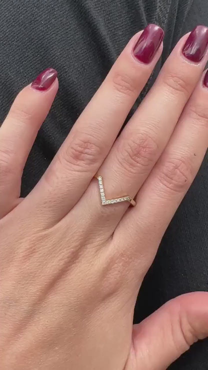 0.12 TCW Round Moissanite V Shape Wedding Band