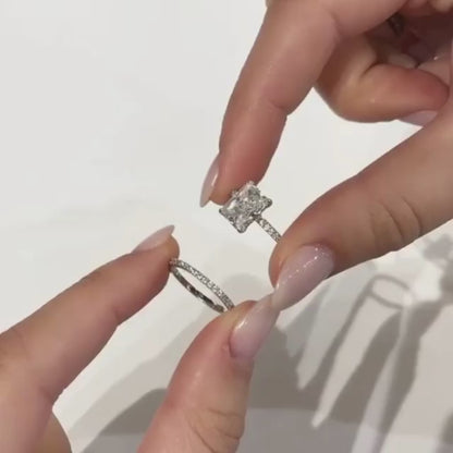 2.70 CT Radiant Solitaire Hidden Halo & Pave Moissanite Engagement Ring