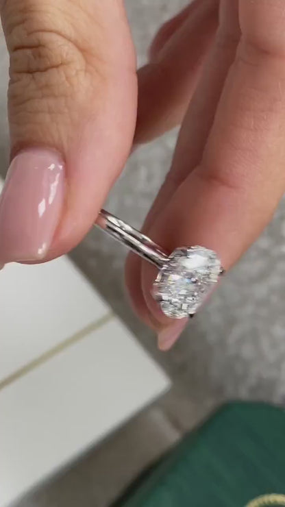 1.50 CT Oval Moissanite Hidden Halo Engagement Ring