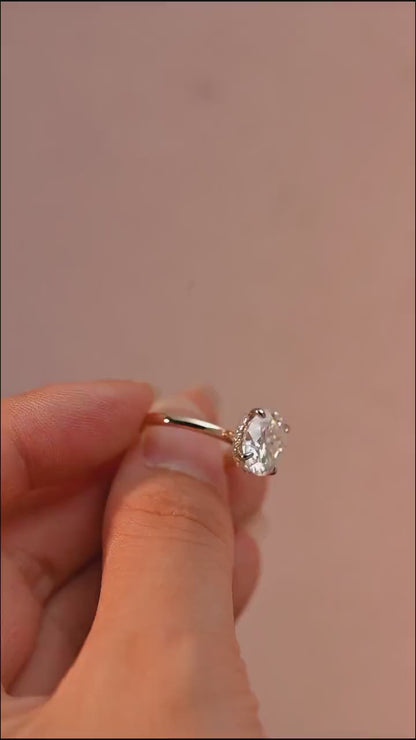3.0 CT Oval Moissanite Hidden Halo Engagement Ring