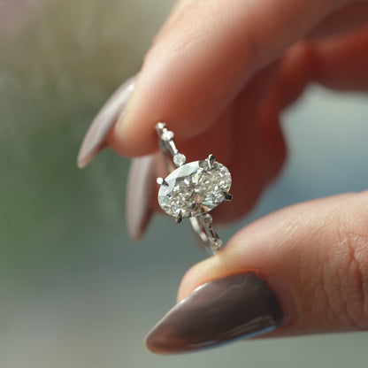 2.0 CT Oval Lab Grown Dainty Pave Setting Engagement Ring