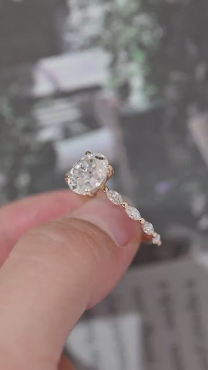 2.0 CT Oval Moissanite Pave Setting Engagement Ring