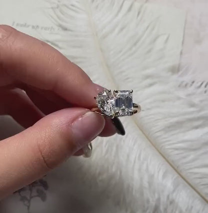 3.5 CT Emerald & Pear Moissanite Two Stone Engagement Ring