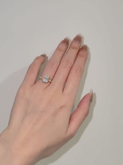 3.0 CT Elongated Cushion Moissanite Hidden Halo Engagement Ring With Pave Setting