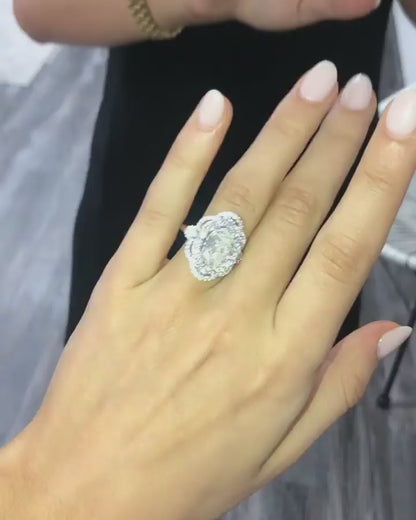 1.85 CT- 3.85 CT Oval Art Deco Halo Moissanite Engagement Ring