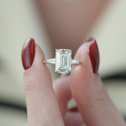 5.0 CT Emerald Lab Grown Three Stone Engagement Ring