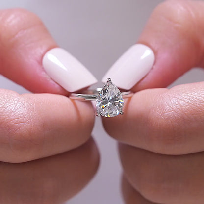 3.0 CT Pear Moissanite Hidden Halo Engagement Ring