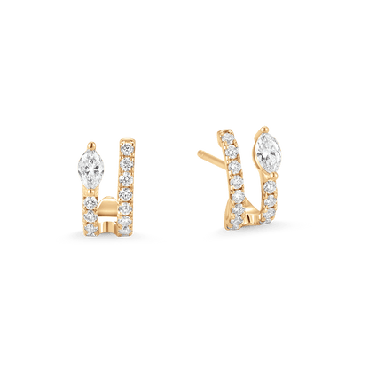 0.49 TCW Round & Marquise Moissanite Diamond Hoop Huggie Earrings - farrellouise