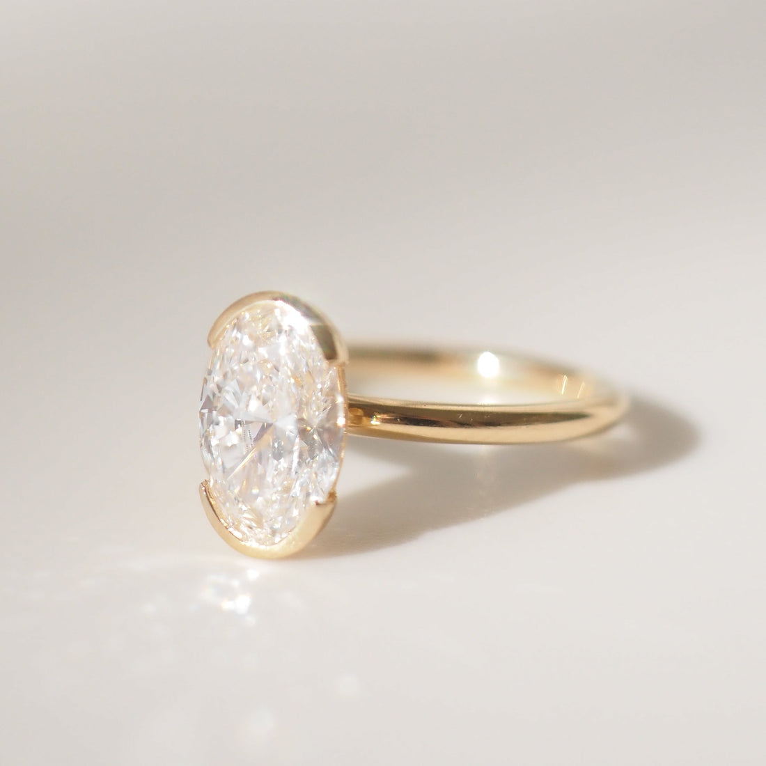 Rachelle - Oval Cut Lab Diamond Half Bezel Solitaire Engagement Ring