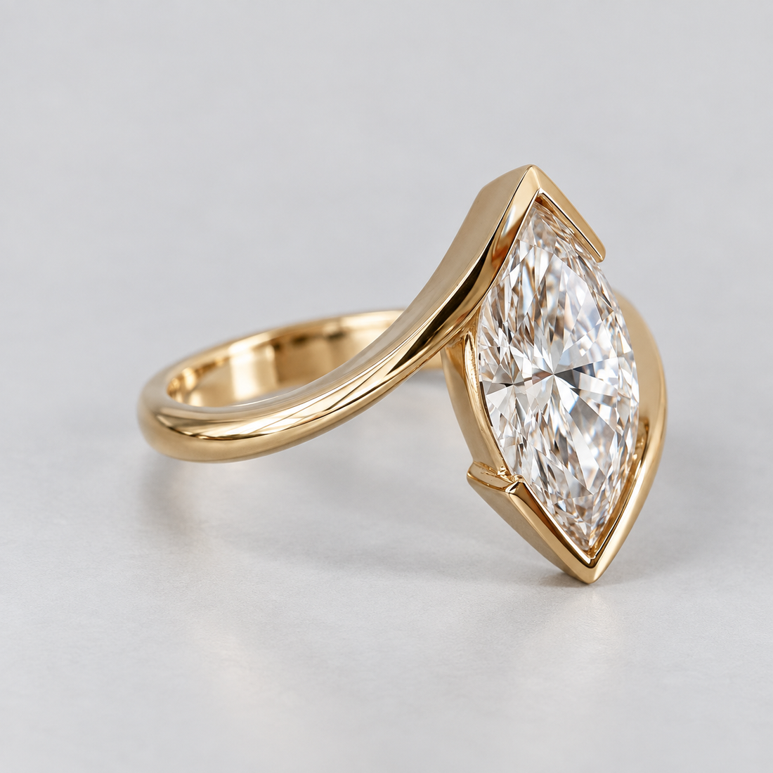Sian - Marquise Cut Lab Diamond Half Bezel Rapture Engagement Ring