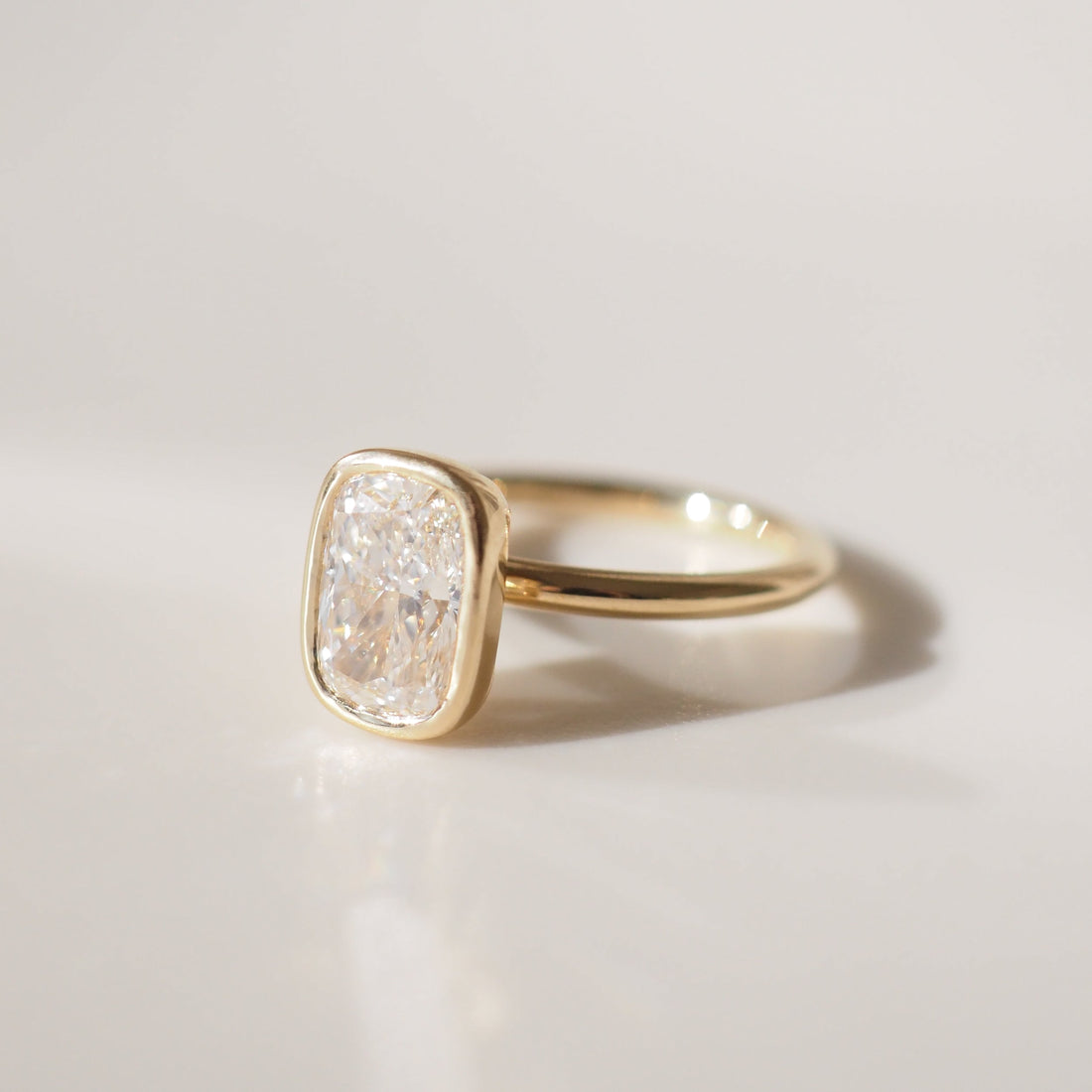 Susie - Elongated Cushion Lab Diamond Bezel Engagement Ring