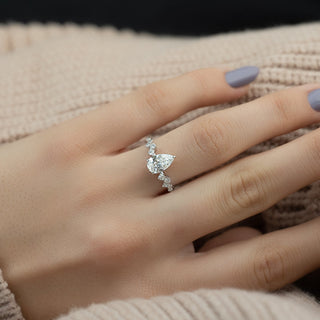 1.0 CT Pear Moissanite Cluster Engagement Ring