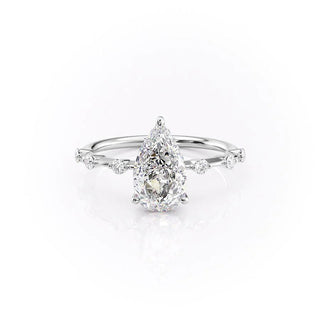 1.0 CT Pear Moissanite Hidden Halo Dainty Pave Engagement Ring
