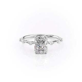1.0 CT Radiant Moissanite Hidden Halo Dainty Pave Setting Engagement Ring