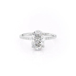 2.0 CT Oval Moissanite Hidden Halo Engagement Ring
