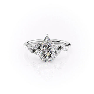1.50 CT Pear Moissanite Cluster Engagement Ring