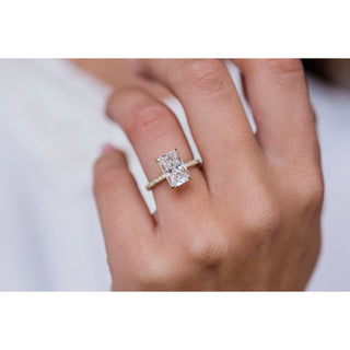 3.0 CT Radiant Solitaire Hidden Halo & Pave Moissanite Engagement Ring