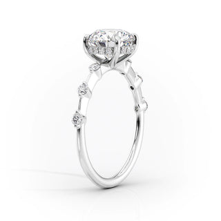 1.0 CT Pear Moissanite Hidden Halo Dainty Pave Engagement Ring