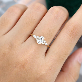 0.84 CT Oval Shaped Moissanite Cluster Engagement Ring