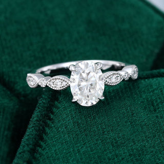 1.33 CT Oval Shaped Moissanite Pave Setting Engagement Ring