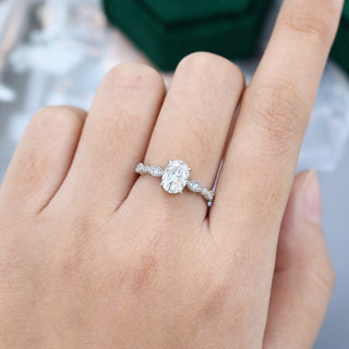 1.33 CT Oval Shaped Moissanite Pave Setting Engagement Ring