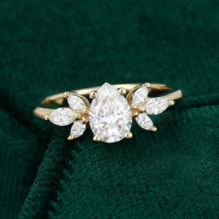 0.69 CT Pear Shaped Moissanite Cluster Engagement Ring